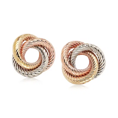 Pre-owned Ross-simons C. 1980 Vintage 14kt Tri-colored Knot Earrings In Gold,silver,pink