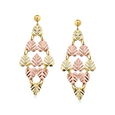 Pre-owned Ross-simons C. 1980 Vintage 14kt Two-tone Gold Leaf Chandelier Earrings In Gold,silver