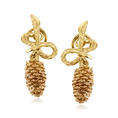 Pre-owned Ross-simons C. 1980 Vintage 14kt Two-tone Gold Pinecone Drop Earrings In Gold,silver