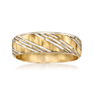 Pre-owned Ross-simons C. 1980 Vintage 14kt Two-tone Gold Striped Wedding Band In Gold,silver