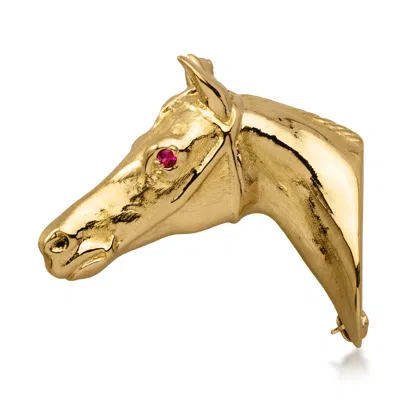 Pre-owned Ross-simons C. 1980 Vintage 14kt Yellow Gold Horse Pin With Single Ruby