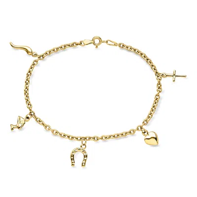 Pre-owned Ross-simons C. 1980 Vintage 14kt Yellow Gold Multi-symbol Charm Bracelet