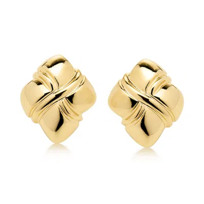 Pre-owned Ross-simons C. 1980 Vintage 14kt Yellow Gold Sculptural Square Clip-on Earrings