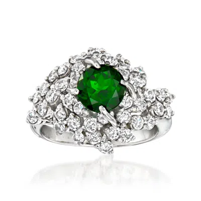 Pre-owned Ross-simons C. 1980 Vintage 1.60 Carat Chrome Diopside And 1.75 Ct. T.w. Diamond Ring In 14kt White Gold In Silver