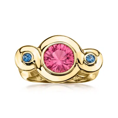 Pre-owned Ross-simons C. 1980 Vintage 1.70 Carat Pink Tourmaline Ring With .15 Ct. T.w. Sapphires In 14kt Yellow Gold