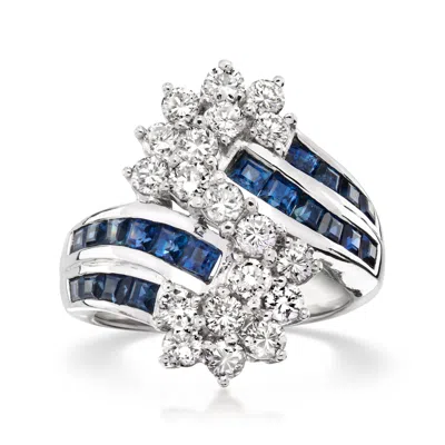 Pre-owned Ross-simons C. 1980 Vintage 1.70 Ct. T.w. Sapphire And 1.38 Ct. T.w. Diamond Bypass Ring In Platinum In Silver
