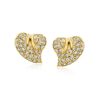 Pre-owned Ross-simons C. 1980 Vintage 1.80 Ct. T.w. Diamond Heart Earrings In 14kt Yellow Gold