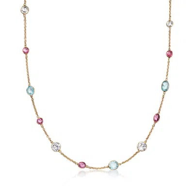 Pre-owned Ross-simons C. 1980 Vintage 18.40 Ct. T.w. Multi-gemstone Station Necklace In 14kt Yellow Gold