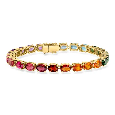 Pre-owned Ross-simons C. 1980 Vintage 19.25 Multi-gemstone Bracelet In 18kt Yellow Gold