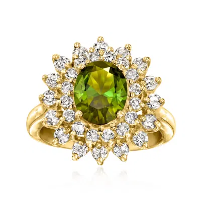 Pre-owned Ross-simons C. 1980 Vintage 1.95 Carat Green Tourmaline Ring With 1.15 Ct. T.w. Diamonds In 14kt Yellow Gold