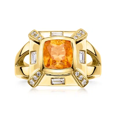 Pre-owned Ross-simons C. 1980 Vintage 2.00 Carat Orange Sapphire Ring With .52 Ct. T.w. Diamonds In 18kt Yellow Gold