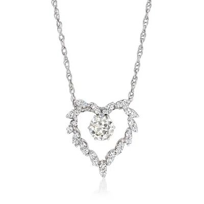 Pre-owned Ross-simons C. 1980 Vintage 2.00 Ct. T.w. Diamond Heart Pendant Necklace In 14kt White Gold In Silver