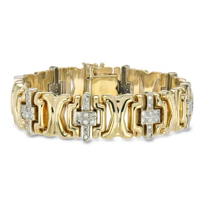 Pre-owned Ross-simons C. 1980 Vintage 2.00 Ct. T.w. Diamond Link Pattern Bracelet In 14kt Two-tone Gold In Gold,silver