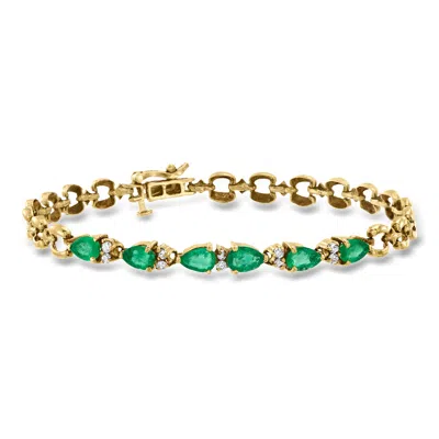 Pre-owned Ross-simons C. 1980 Vintage 2.10 Ct. T.w. Emerald And .25 Ct. T.w. Diamond Bracelet In 14kt Yellow Gold