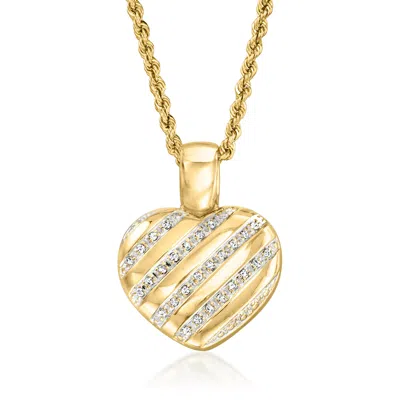 Pre-owned Ross-simons C. 1980 Vintage .22 Ct. T.w. Diamond Puffed Heart Pendant Necklace In 14kt Yellow Gold