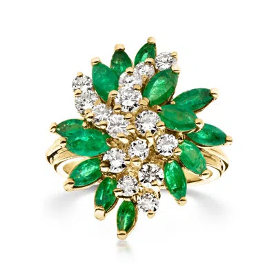 Pre-owned Ross-simons C. 1980 Vintage 2.20 Ct. T.w. Emerald And 1.05 Ct. T.w. Diamond Ring In 18kt Yellow Gold