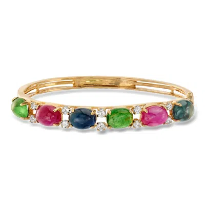 Pre-owned Ross-simons C. 1980 Vintage 22.20 Ct. T.w. Ruby, Sapphire And Tsavorite Bracelet With 1.40 Ct. T.w. Diamonds In  In Gold
