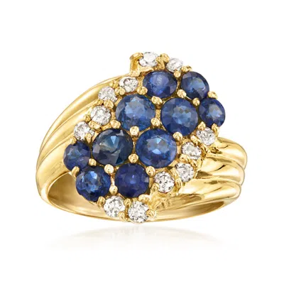 Pre-owned Ross-simons C. 1980 Vintage 2.28 Ct. T.w. Sapphire Ring With .38 Ct. T.w. Diamonds In 18kt Yellow Gold