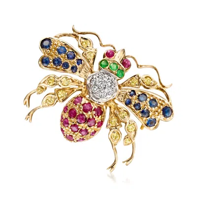 Pre-owned Ross-simons C. 1980 Vintage 2.29 Ct. T.w. Multi-gemstone And .12 Ct. T.w. Diamond Bumblebee Pin In 18kt Yellow G In Gold