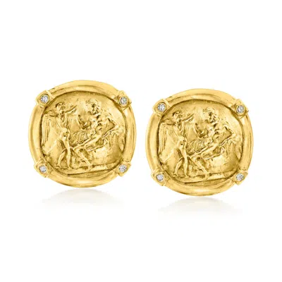 Pre-owned Ross-simons C. 1980 Vintage .25 Ct. T.w. Diamond Athena Earrings In 18kt Yellow Gold