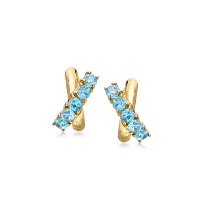 Pre-owned Ross-simons C. 1980 Vintage 2.50 Ct. T.w. Sky Blue Topaz X Earrings In 14kt Yellow Gold