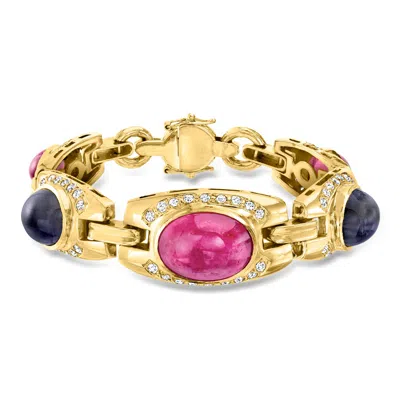 Pre-owned Ross-simons C. 1980 Vintage 28.50 Ct. T.w. Pink Tourmaline And 15.00 Ct. T.w. Iolite Bracelet With 3.15 Ct. T.w. In Gold