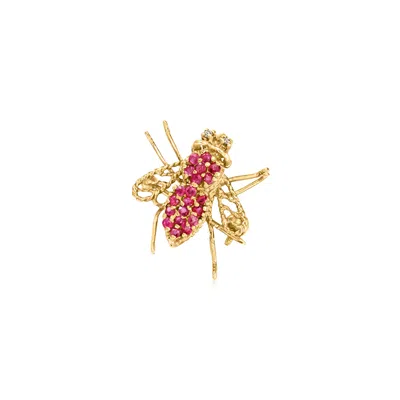 Pre-owned Ross-simons C. 1980 Vintage .30 Ct. T.w. Ruby Bumblebee Pin/pendant With Diamonds In 14kt Yellow Gold