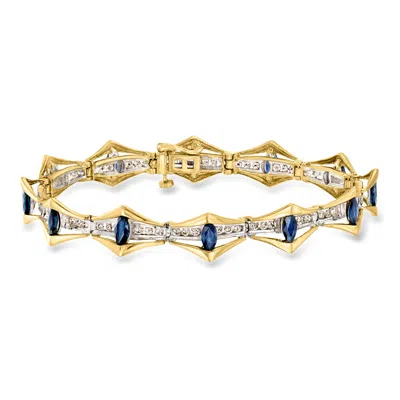 Pre-owned Ross-simons C. 1980 Vintage 3.00 Ct. T.w. Sapphire And 2.00 Ct. T.w. Diamond Marquise-link Bracelet In 14kt Two- In Gold,silver