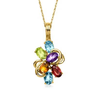 Pre-owned Ross-simons C. 1980 Vintage 3.05 Ct. T.w. Multi-gemstone Cluster Pendant Necklace In 14kt Yellow Gold