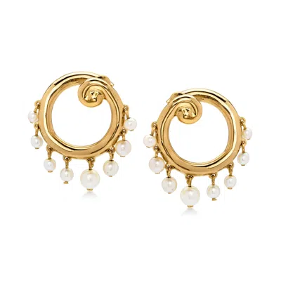 Pre-owned Ross-simons C. 1980 Vintage 3-4.5mm Cultured Pearl Swirl Earrings In 18kt Yellow Gold