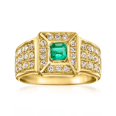 Pre-owned Ross-simons C. 1980 Vintage .36 Carat Emerald Ring With .58 Ct. T.w. Diamonds In 18kt Yellow Gold