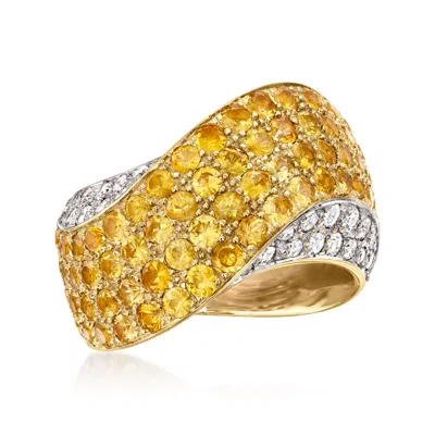 Pre-owned Ross-simons C. 1980 Vintage 3.80 Ct. T.w. Yellow Sapphire Wavy Ring With .50 Ct. T.w. Diamonds In 18kt Yellow Go In Gold