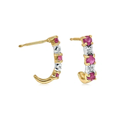 Pre-owned Ross-simons C. 1980 Vintage .39 Ct. T.w. Ruby Curved Earrings With Diamonds In 10kt Yellow Gold