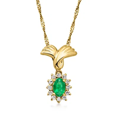 Pre-owned Ross-simons C. 1980 Vintage .40 Carat Emerald Pendant Necklace With .25 Ct. T.w. Diamonds In 14kt Yellow Gold