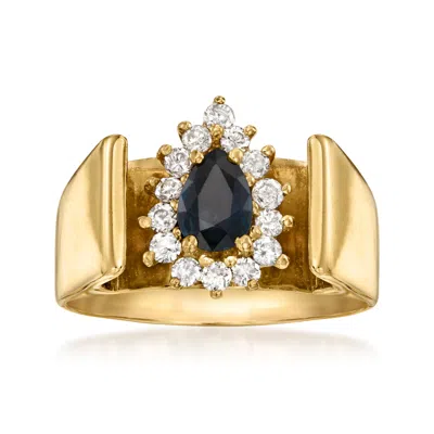 Pre-owned Ross-simons C. 1980 Vintage .40 Carat Sapphire Ring With .35 Ct. T.w. Diamonds In 14kt Yellow Gold