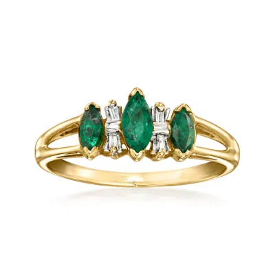 Pre-owned Ross-simons C. 1980 Vintage .40 Ct. T.w. Emerald Ring With Diamonds In 14kt Yellow Gold
