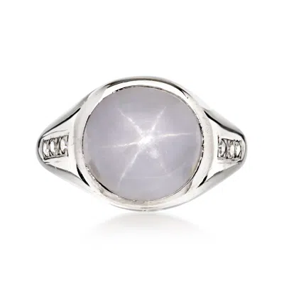 Pre-owned Ross-simons C. 1980 Vintage 4.00 Carat Gray Star Sapphire Ring With .18 Ct. T.w. Diamonds In 14kt White Gold In Silver