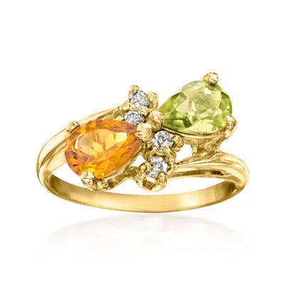 Pre-owned Ross-simons C. 1980 Vintage .55 Carat Orange Citrine And .55 Carat Peridot Ring With .10 Ct. T.w. Diamonds In 14 In Gold