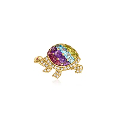 Pre-owned Ross-simons C. 1980 Vintage 5.81 Ct. T.w. Multi-gemstone And .37 Ct. T.w. Diamond Turtle Pin/pendant With Single In Gold