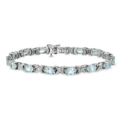 Pre-owned Ross-simons C. 1980 Vintage 6.00 Ct. T.w. Aquamarine Xo Bracelet With .14 Ct. T.w. Diamonds In 14kt White Gold In Silver