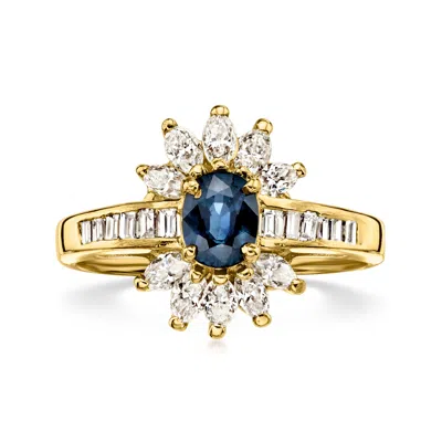 Pre-owned Ross-simons C. 1980 Vintage .65 Carat Sapphire Ring With .86 Ct. T.w. Diamonds In 14kt Yellow Gold