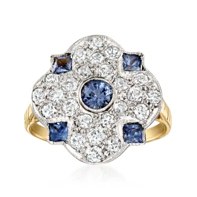 Pre-owned Ross-simons C. 1980 Vintage .65 Ct. T.w. Sapphire And .75 Ct. T.w. Diamond Ring In Platinum And 18kt Yellow Gold