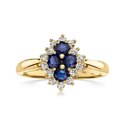 Pre-owned Ross-simons C. 1980 Vintage .70 Ct. T.w. Sapphire Cluster Ring With .50 Ct. T.w. Diamonds In 14kt Yellow Gold