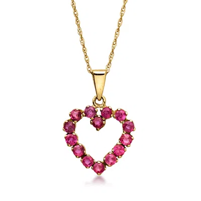 Pre-owned Ross-simons C. 1980 Vintage .75 Ct. T.w. Ruby Heart Pendant Necklace In 14kt Yellow Gold