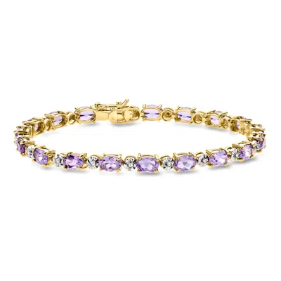 Pre-owned Ross-simons C. 1980 Vintage 7.60 Ct. T.w. Amethyst Tennis Bracelet With .20 Ct. T.w. Diamonds In 10kt Yellow Gol In Gold