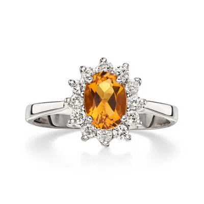 Pre-owned Ross-simons C. 1980 Vintage .80 Carat Citrine Ring With .36 Ct. T.w. Diamonds In 14kt White Gold In Silver