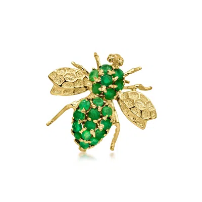 Pre-owned Ross-simons C. 1980 Vintage .80 Ct. T.w. Emerald Bumblebee Pin In 14kt Yellow Gold