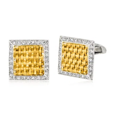 Pre-owned Ross-simons C. 1980 Vintage .84 Ct. T.w. Diamond Square Cuff Links In 18kt Two-tone Gold In Gold,silver
