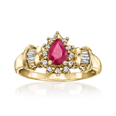 Pre-owned Ross-simons C. 1980 Vintage .85 Carat Ruby Ring With .18 Ct. T.w. Diamonds In 14kt Yellow Gold