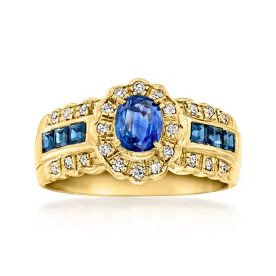 Pre-owned Ross-simons C. 1980 Vintage .94 Ct. T.w. Sapphire And .15 Ct. T.w. Diamond Ring In 18kt Yellow Gold